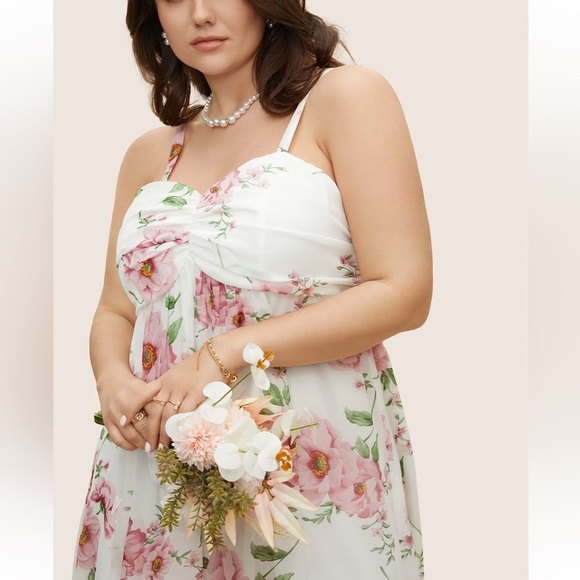 BloomChic Plus Size 3XL Floral Mesh Ruched Adjustable Straps Dress - Picture 4 of 8